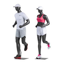 Maniquí Deportivo Masculino y Femenino de Cuerpo Completo en Fibra de Vidrio Negro Mate para Exhibición en Vitrinas