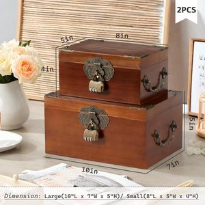 Caja de almacenamiento decorativa de madera con tapas Caja de joyería de memoria hecha a mano Cofre del Tesoro con bloqueo de código - Product Image 2
