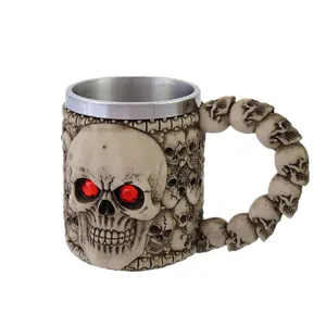 Gelas Kopi Kapasitas Ossuary Besar dari Tulang Tengkorak Mug Resin Bir Stein Tankard