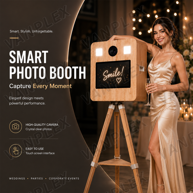 Professional Photo Booth Shell with 15.6 Inch Touchscreen DSLR Camera Stand Adjustable Height 120-160cm