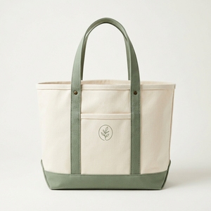 Bolsa de Lona Grande, Ecológica, Reutilizable, con Asas Verdes, Logotipo Personalizado, para Uso Diario - Product Image 1