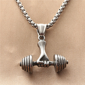 Men's Stainless Steel <b>Dumbbell</b> Pendant Necklace Retro Fitness Weightlifting Charm 190176 - Product Image 1