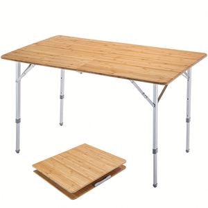 Oversize Environmental Protection Anti-UV Portable Adjustable Legs Bamboo <b>Folding</b> <b>Table</b> Camping Picnic <b>Table</b> Metal - Product Image 1