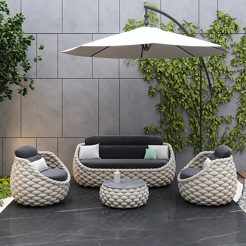Mobiliário de vime curvo para jardim ao ar livre, sofá pequeno modular de vime para jardim, conjunto de assentos para ambientes externos, bambu