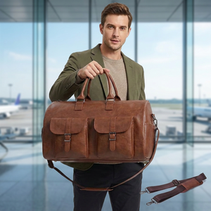 Sac de voyage léger en cuir de buffle véritable vintage B S International, imperméable, avec fermeture éclair et diamants, pour rangement et transport - Product Image 1