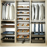 Accessoires de placard : Range-chaussures coulissant à 2 niveaux avec fermeture amortie, organisateur de chaussures intégré, support de rangement pour armoire