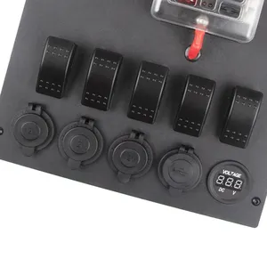 Compact 12V Control Box With 5x15A Pre-Wired Switches 3 USB 1 Cigarette Lighter Sockets IP65 Protection For Boats Caravans