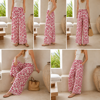 Pantalon palazzo pour femme, imprimé abstrait, taille haute, élastique, décontracté, avec poches, pour l'été et la plage
