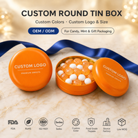 Boîte en étain ronde petite et personnalisée, couleur orange vif, pour bonbons et menthes, emballage cadeau, logo personnalisé, OEM, ODM, faible MOQ, vente en gros