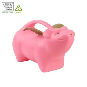 Esschert Design 2,2 L pequeño cerdo volador HDPE plástico reciclable jardín personalizado pequeña regadera interior para plantas