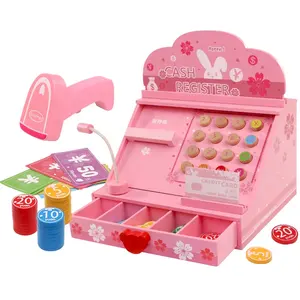 Pretend Supermarket Buying Selling Toy Kids Pink Cash Register Toy With Scanner Calculator For Children Little Girls Boys