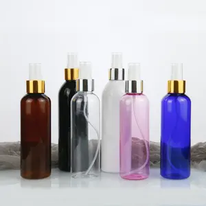 定制圆形透明琥珀色100毫升200毫升250毫升300毫升500毫升化妆品香水塑料瓶，带细雾金银喷雾泵