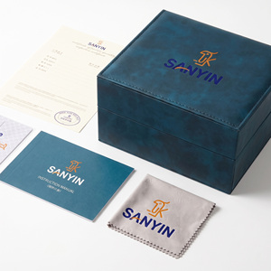 Blue PU Leather <b>Watch</b> Box Custom Logo Single <b>Watch</b> Packaging <b>Case</b> with Card Tool Compartment Luxury Gift Box - Product Image 2