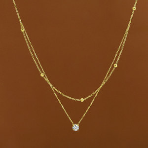 Collier double en acier inoxydable plaqué or 18 carats avec zircon, résistant à l'eau et inaltérable, avec logo personnalisé, pour femme - Product Image 1