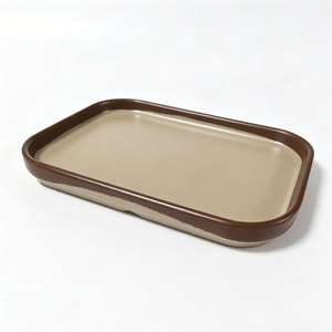 Ensemble de vaisselle en mélamine beige durable Hcma avec des assiettes carrées et rondes à bord brun, vaisselle incassable, adapté aux restaurants - Product Image 5