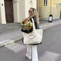 Sac fourre-tout en toile de coton personnalisé, écologique, grande capacité, avec motif mignon, longues poignées, pour voyage et shopping, fermeture ouverte