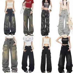 Vente en gros de <span class=keywords><strong>jeans</strong></span> décontractés pour femmes, grande taille, de haute qualité, respirants, pantalons longs, pantalons de rue - Product Image 1