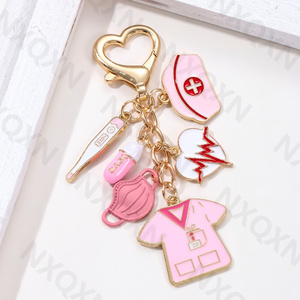 Phim Hoạt Hình Trái Tim Men <span class=keywords><strong>Keychain</strong></span> Handmade Kim Loại Nhiệt Kế Và Viên Nang Y Tá Hat Và Bác Sĩ Key Ring Set Quà Tặng Cho Phụ Nữ Và Nam Giới - Product Image 4