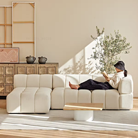 Canapé de salon combiné blanc européen Ensemble de canapés beige Canapé modulaire scandinave confortable en forme de L