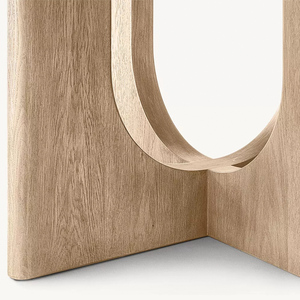 Tavolo da Pranzo Moderno Japandi Ecologico e Durevole con Piano in Rovere Naturale, Base a Piedistallo con Pannelli Incrociati e Intaglio ad Arco in Legno Massello per <span class=keywords><strong>Casa</strong></span> e Cucina - Product Image 5