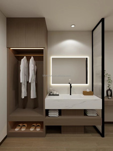 Juego de Muebles de Dormitorio Modernos para Hotel, Estructura de Cama de Madera Gris Claro Ecológica con Chapa Resistente a los Arañazos para Proyectos de Hoteles de 3 Estrellas - Product Image 3