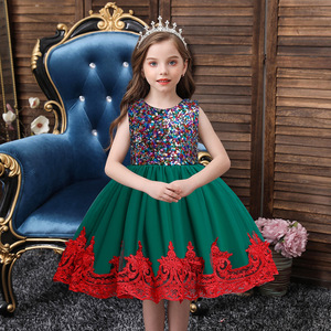 Embroidered <b>Sequined</b> Princess Dress For Girls Green <b>Red</b> Lace A-Line Tulle Flower Girl Dress With O-Neck Design - Product Image 2