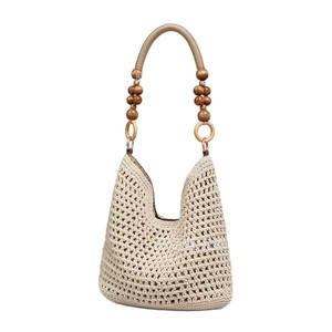Sac fourre-tout grande capacité en tissu de coton ajouré, style urbain <span class=keywords><strong>et</strong></span> épuré, avec fermeture magnétique <span class=keywords><strong>et</strong></span> bandoulière perlée pour - Product Image 4