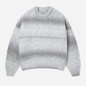 Knitwear Manufacturer Custom Design Gradient Color Men Knitted Pullover Long Sleeve <b>Crewneck</b> Mohair <b>Sweater</b> Men - Product Image 1
