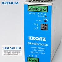Alimentation à découpage KRONZ de petite taille à faible bruit 480W, montage sur rail DIN, 24V/20A, avec protection thermique