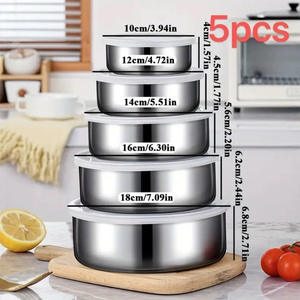 5 contenants de stockage alimentaire modernes en acier inoxydable avec couvercle pour la conservation de la fraîcheur, les voyages, le camping, les fêtes de football - Product Image 6