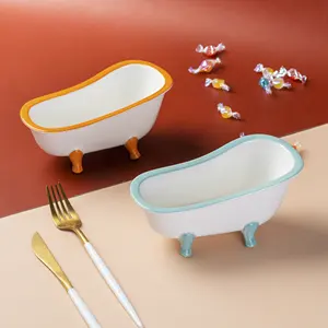 Kreatif Desain Baru Mini Bak Mandi Berbentuk Makanan Penutup Mangkuk Keramik dengan Tepi Warna dan Warna Kaki DIY Lezat Lce Beruang Silikon Cetakan
