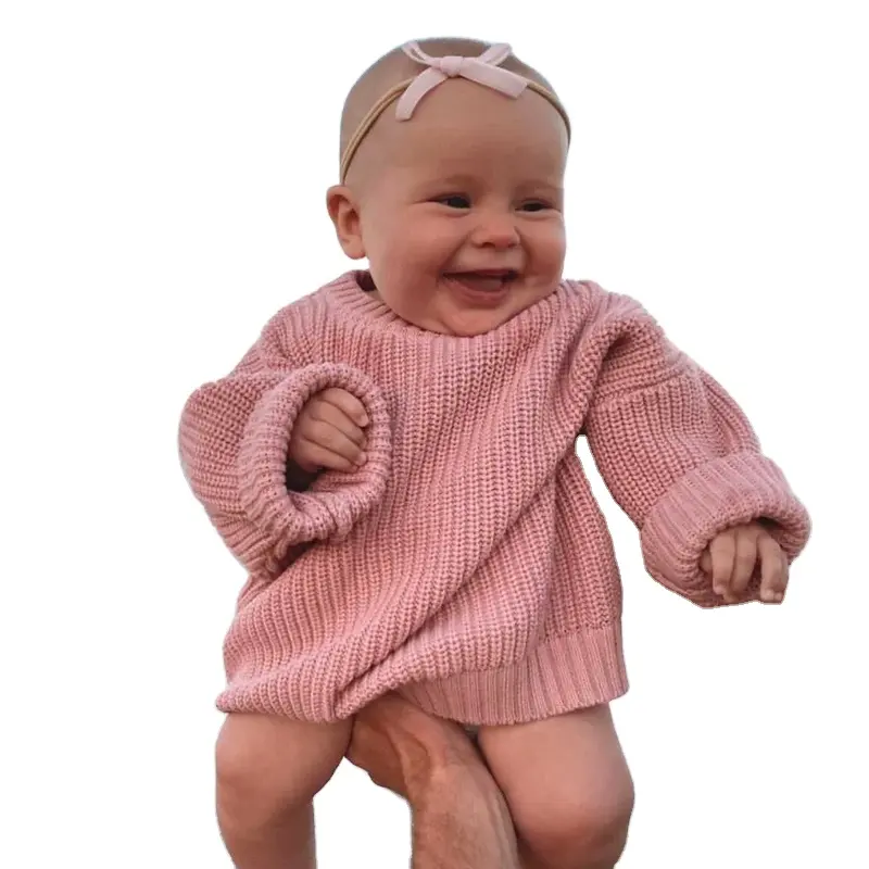 Suéter de punto de costilla orgánica Suéter de punto para bebés Suéter de algodón con cuello redondo Otoño Invierno Suéter de punto de manga larga al por mayor