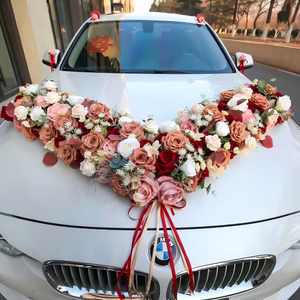 Decorazioni Floreali Artificiali a Forma di V per Auto Nuziale, Composizioni Floreali 'Just Married' per Eventi Matrimoniali - Product Image 5