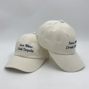 Grosir 6 Panel topi Ayah lembut busur dengan Logo bordir kustom topi bisbol tidak terstruktur 100% topi katun krem