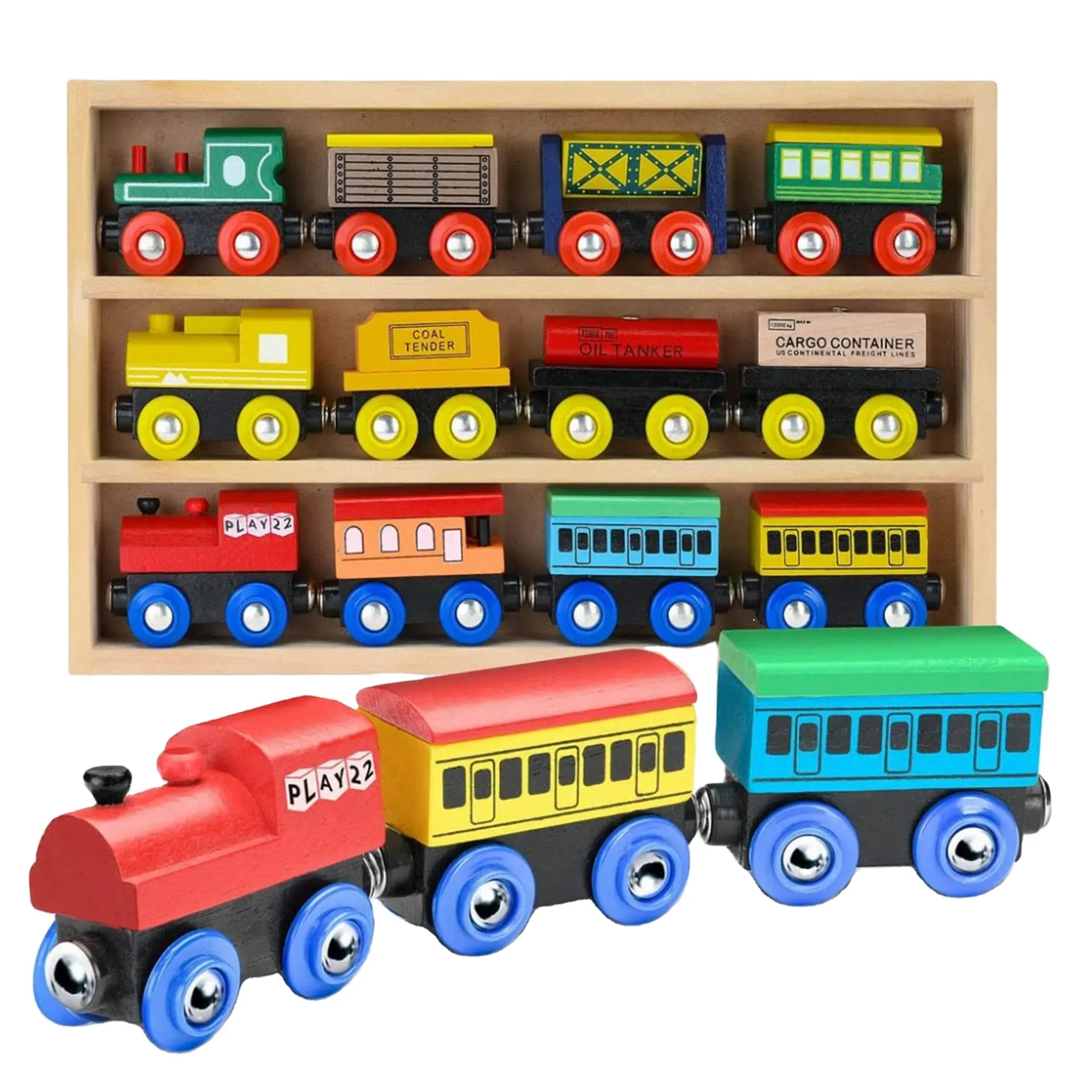 12 Stuks Houten Trein Play Set Trein Speelgoed Magnetische Set Omvat 3 Motoren Voor Kids Peuter Jongens En Meisjes