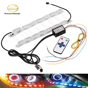 Yosovlamp araba LED şerit ışıkları far 50cm-69cm esnek cob led drl beyaz/Amber DRL ile akan dönüş sinyali ışık şeridi