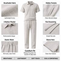 Ensemble d'été deux pièces en lin pour homme : Polo respirant style chinois à manches courtes, col rabattu et cordon élastique