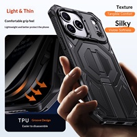 Casing HP TPU PC Full-protection 3D Magnetic Matte Design dengan Stand Tersembunyi dari Zinc Alloy, Kompatibel dengan 17/18 Pro Max