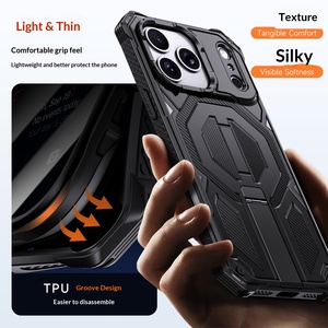Étui de téléphone magnétique 3D mat en TPU PC à protection intégrale avec support caché en alliage de zinc compatible avec les modèles 17/18 Pro Max - Product Image 4