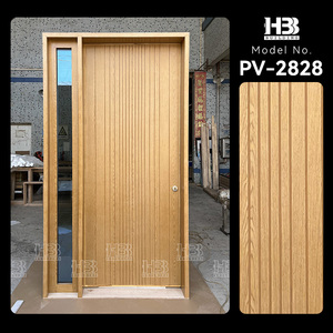 Puerta Pivotante de Madera Sólida Precolgada con Diseño de Líneas Verticales para Entrada Exterior de Villa Moderna, en Roble Rojo Americano, con Aislamiento Acústico y Prevención de Incendios - Product Image 2