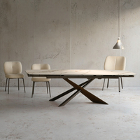 Table à manger moderne personnalisée, luxe léger, pieds en métal, verre trempé, pliable, 4 places, pour hôtel, appartement, salle à manger