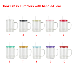 Bán buôn biểu tượng tùy chỉnh thăng hoa 15OZ dễ thương cốc thủy tinh với số lượng lớn rõ ràng Frosted thủy tinh màu cup với xử lý và đầy màu sắc có nắp đậy - Product Image 4