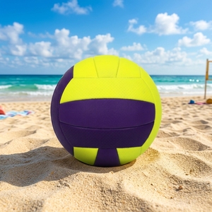 Ballon de beach-volley en cuir PU jaune et violet pour les jeux de plage en extérieur, durable, cousu à la machine, logo personnalisé acceptable, certifié CE - Product Image 4