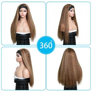 Peluca con diadema de cabello humano virgen brasileño liso rizado, directo de fábrica, densidad 200%, cutícula cruda, con reflejos, larga y personalizable - Product Image 2