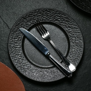 Plato de cerámica con textura de <span class=keywords><strong>arena</strong></span> negra, plato de bistec de mármol mate con diseño de flujo artístico, vajilla de moda para uso doméstico y restaurante - Product Image 4