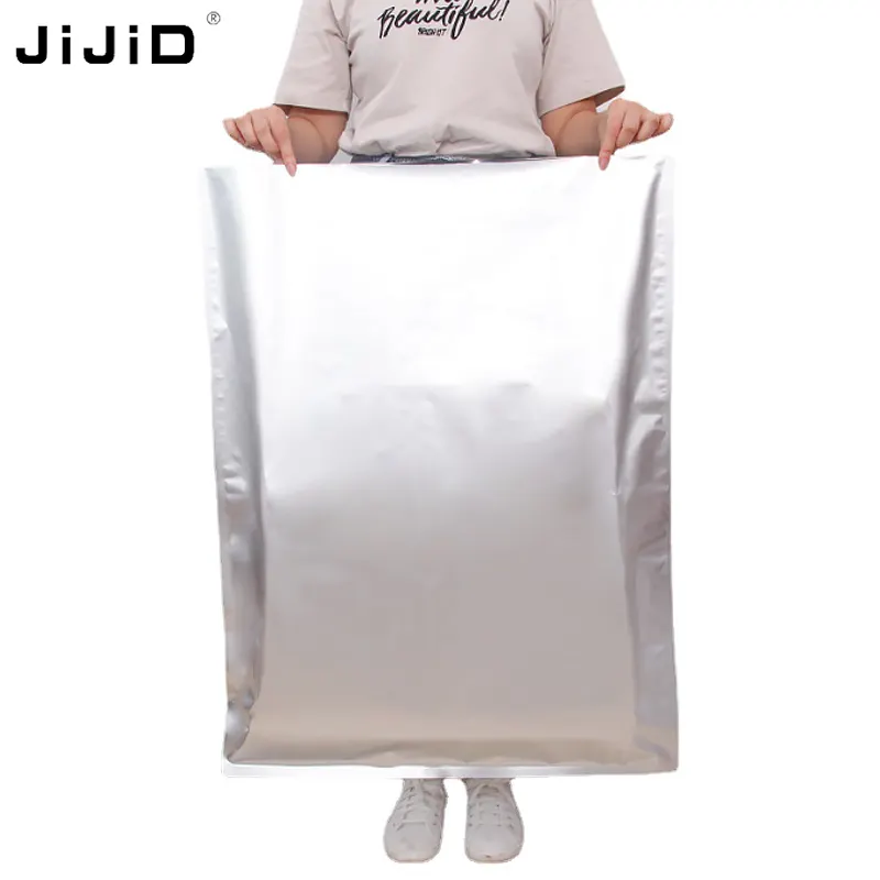 JiJiD Sachet Ziplock en mylar pour stockage alimentaire à long terme Emballage en argent à 3 joints latéraux Sacs en aluminium pur avec absorbeurs d'oxygène