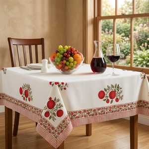 Nappe carrée en coton et lin de luxe, imprimée à la main, motif grenade rouge, lavable, classique, écologique et durable - Product Image 1