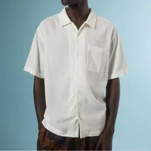 Camicia a maniche corte da uomo in cotone testurizzato in lino di canapa personalizzata camicia a maniche corte da uomo camicie Casual da Bowling Boxy vuote per uomo 100% cotone