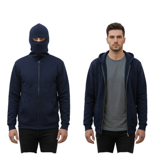 <b>Men's</b> <b>Navy</b> Blue Max Zipper Hoodie Solid Casual Sweatshirts with Kangaroo Pocket 100% Cotton <b>Fleece</b> 450GSM <b>Men</b> Zipper Hoodies - Product Image 1