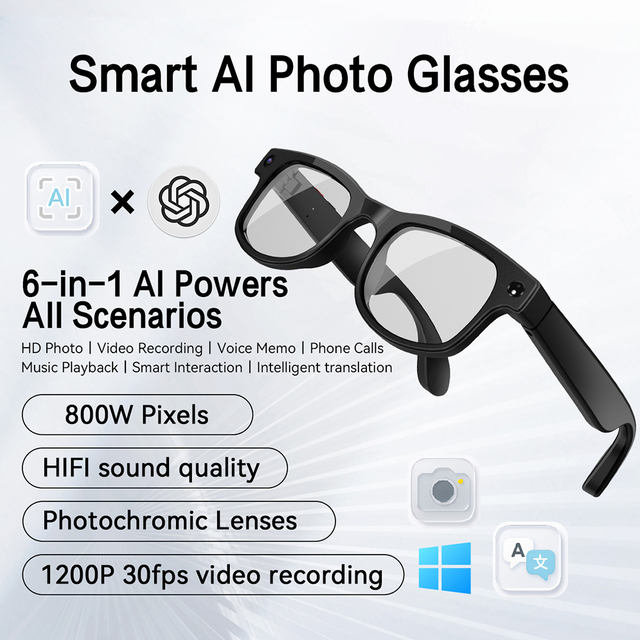 BESNT 8.0MP AI Smart Camera with 32MP HD Camera Wireless Audio 4K Video Translation & Object Recognition Smart Eyewear